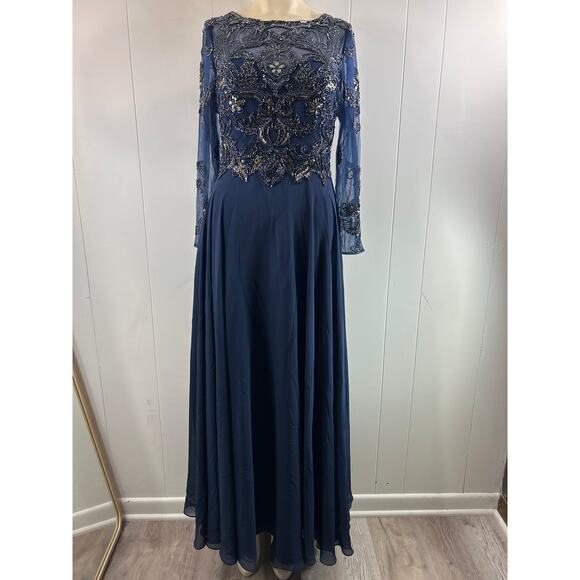 Xscape Navy Long Sleeve Dress - Picture 3 of 10